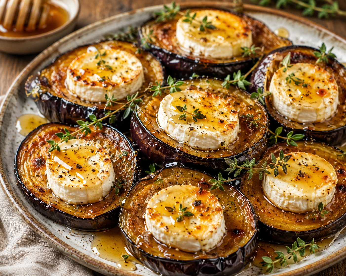 🍆 Aubergines rôties au chèvre frais et au miel